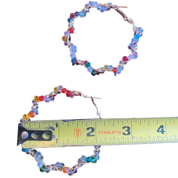 Beaded Twisted Gold Large Hoop Earrings - Picture 3 of 3